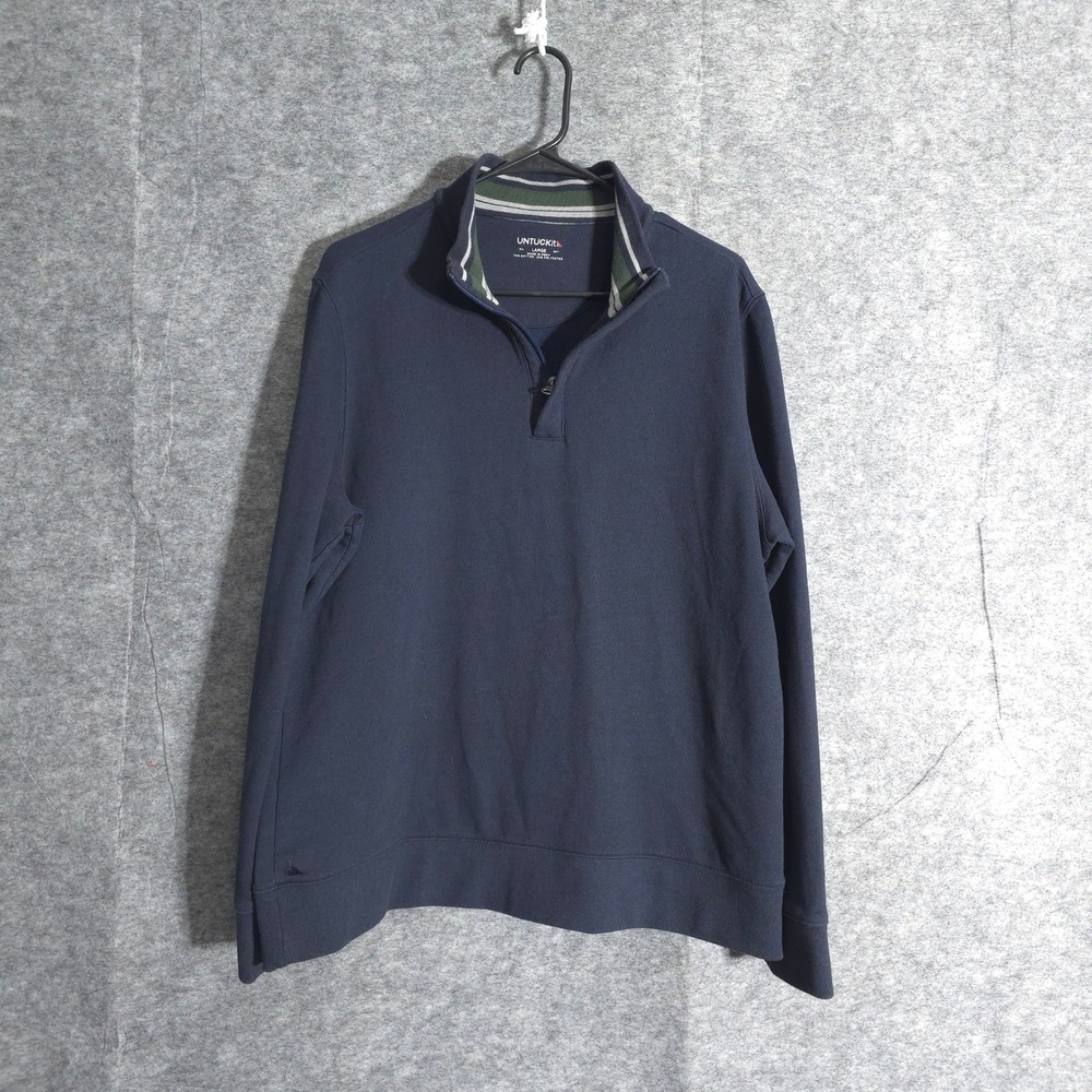 UNTUCKit‎ 1/4 Zip Pullover Mens Large Navy Blue Mock Neck Casual Sweatshirt Logo